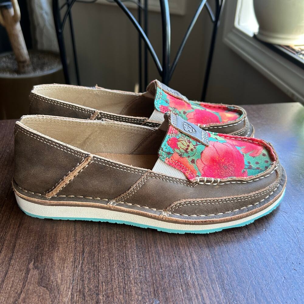 Ariat Women's Cruiser casual slip-on shoes brown leather floral size 6 EUC